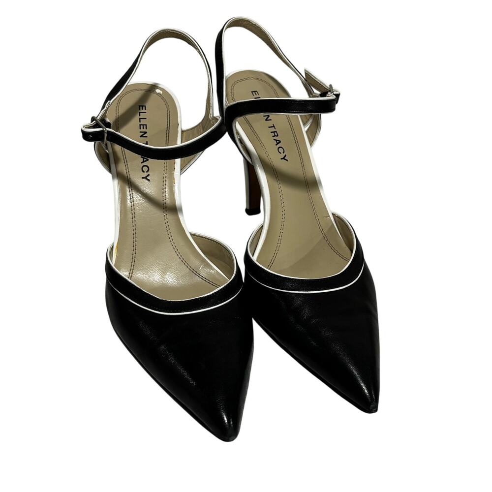 Ellen Tracy high heel strappy shoes black & white leather US 8M Boss Lady style - Picture 11 of 11